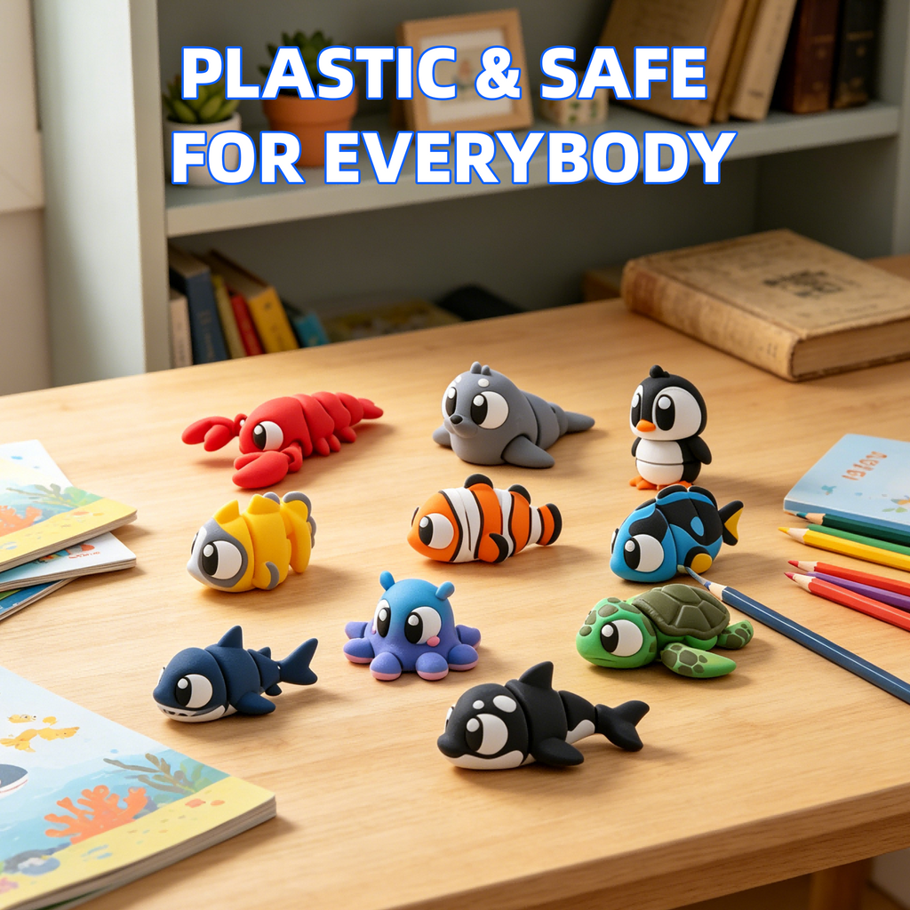 10PCS 3D Printed Ocean Animal Figurine Set, Mini Sea Creature