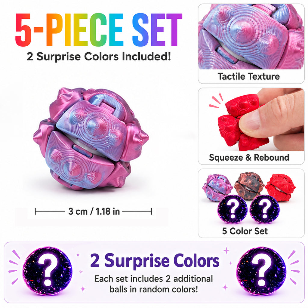 5PCS 3D Printed Textured Fidget Ball Set, Squeeze & Rebound Stress