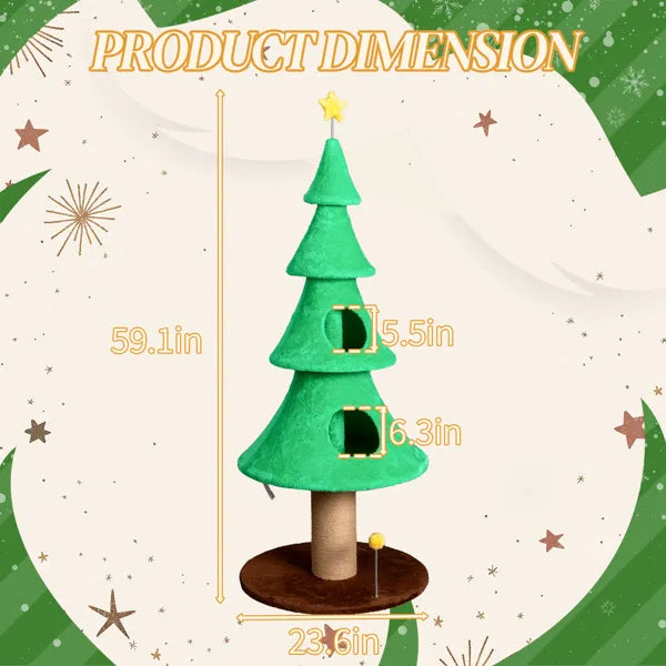 59in Large Tall Christmas Tree Cat Tower With 2 Cat Condos & Scratching