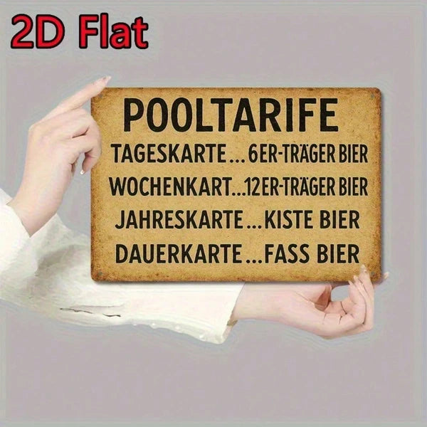 1PC Vintage German Style Pool Rules Tin Sign, Rustic Waterproof