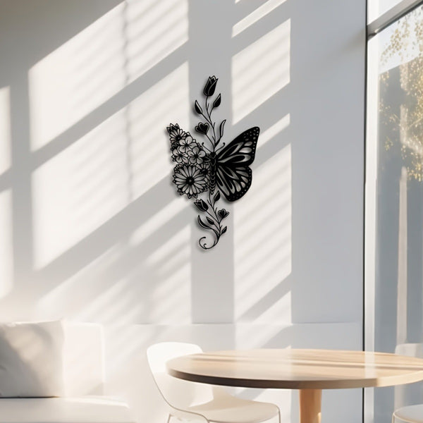 Aluminum Butterfly Floral Silhouette Wall Art Natural Farmhouse Home