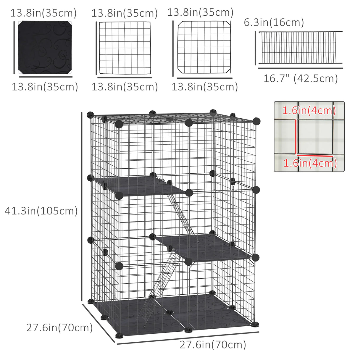 39 Pcs Small Animal Cage Bunny Hutch Portable Metal Wire With Ramps