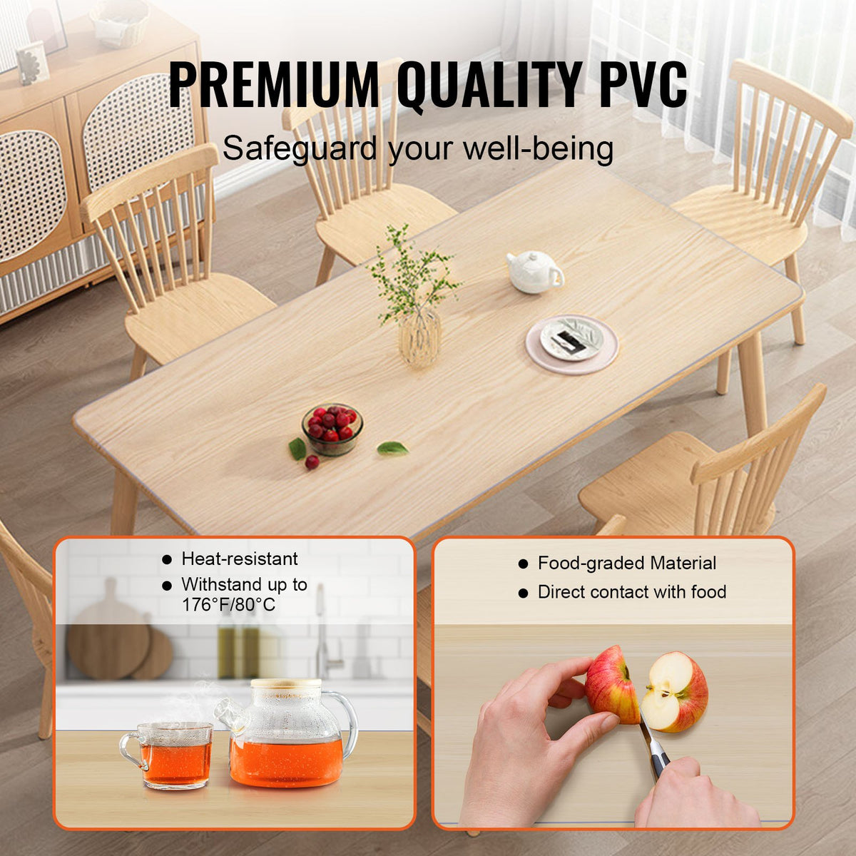 Vevor Clear Table Cover Protector, Table Cover, 1.5 Mm Thick PVC