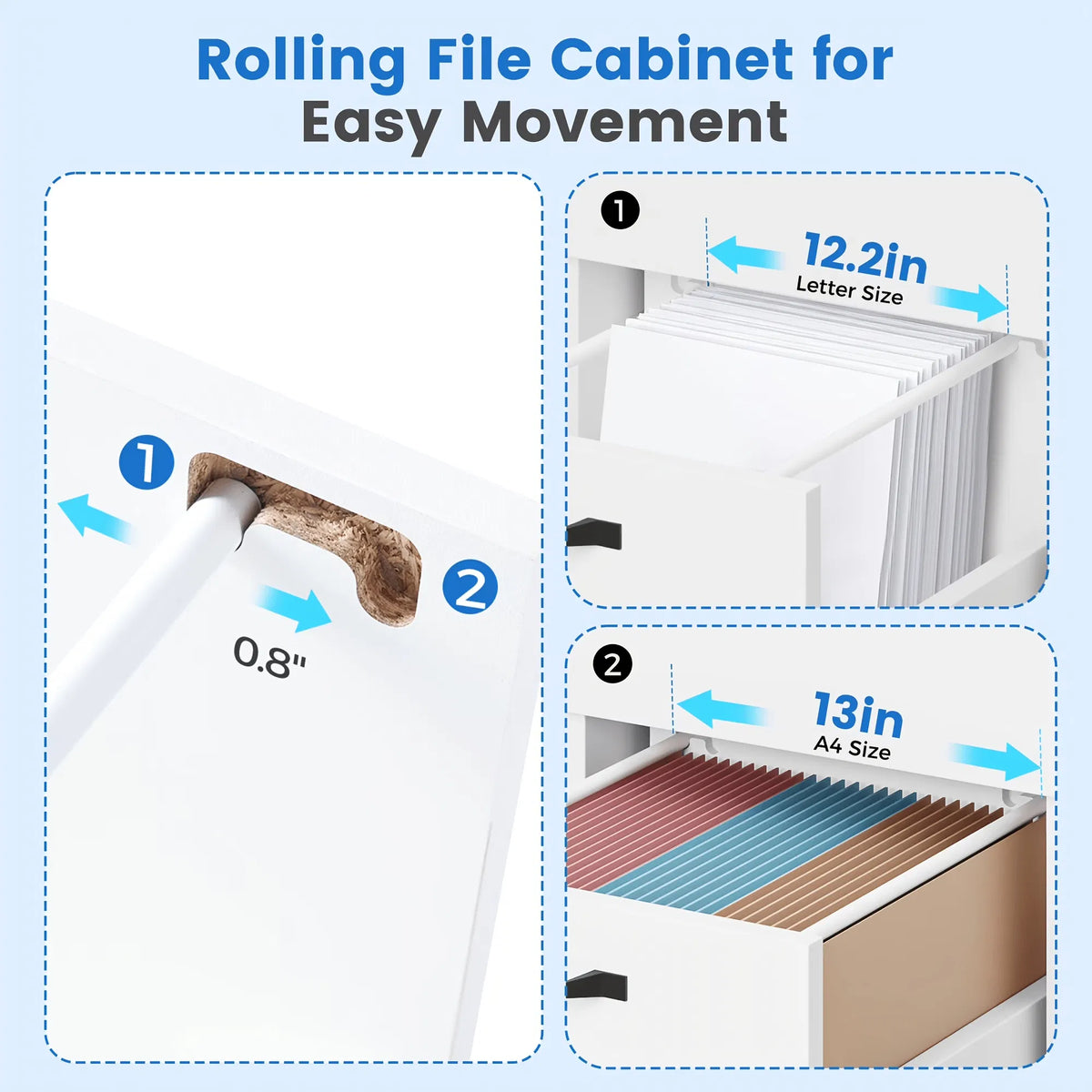 Living Room 2 Drawer Rolling Wood Filing Cabinet With Printer Stand