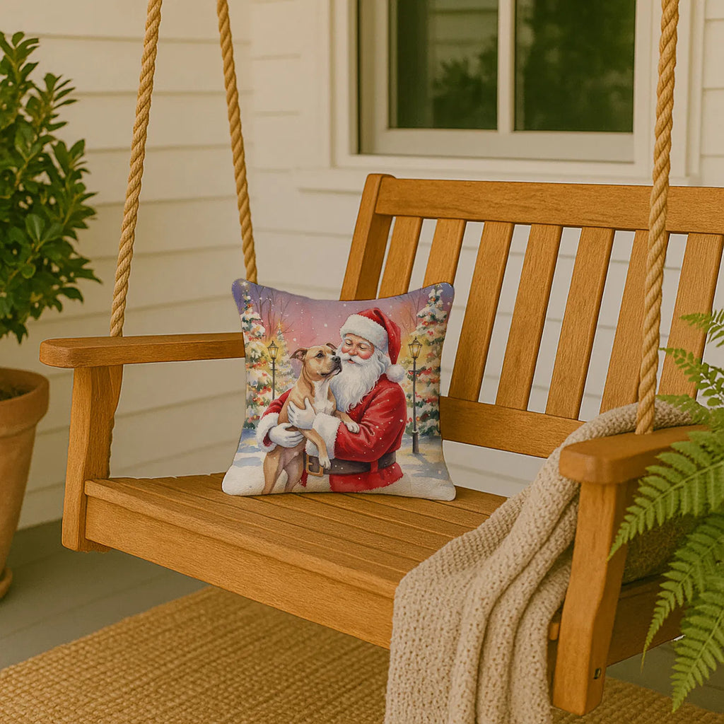 Pit Bull Terrier With Santa Claus Throw Pillow Decorative Indoor