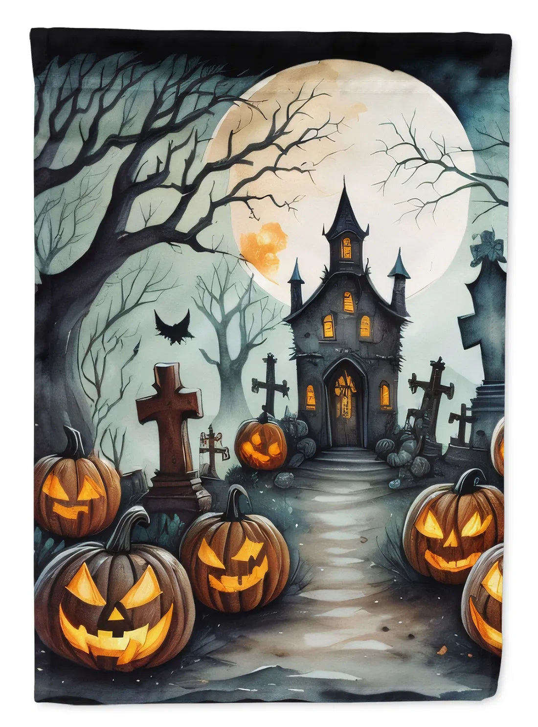 Graveyard Spooky Halloween House Flag Large Porch Sleeve Pole