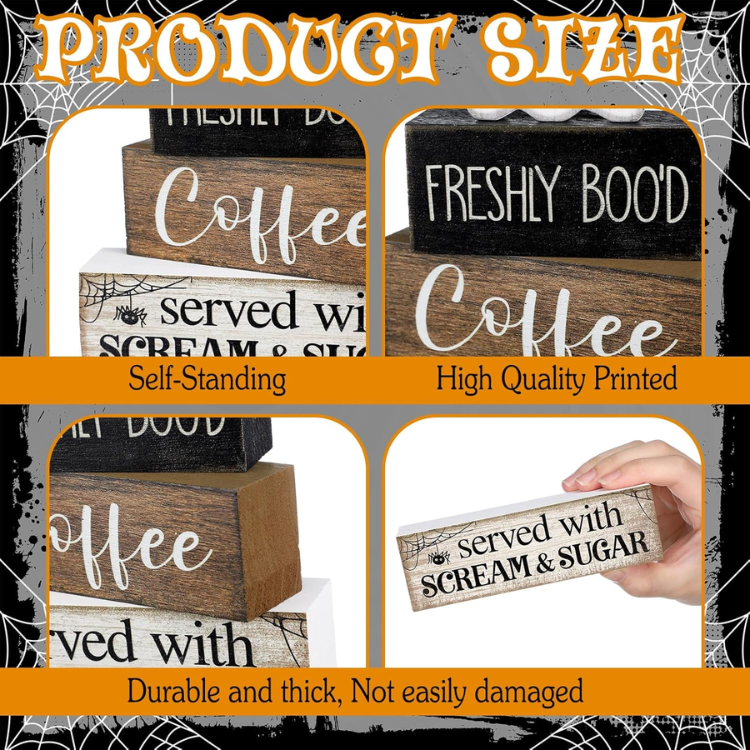 4 Pcs Halloween Wooden Ghost Coffee Table Decor, Cute Coffee Bar Signs