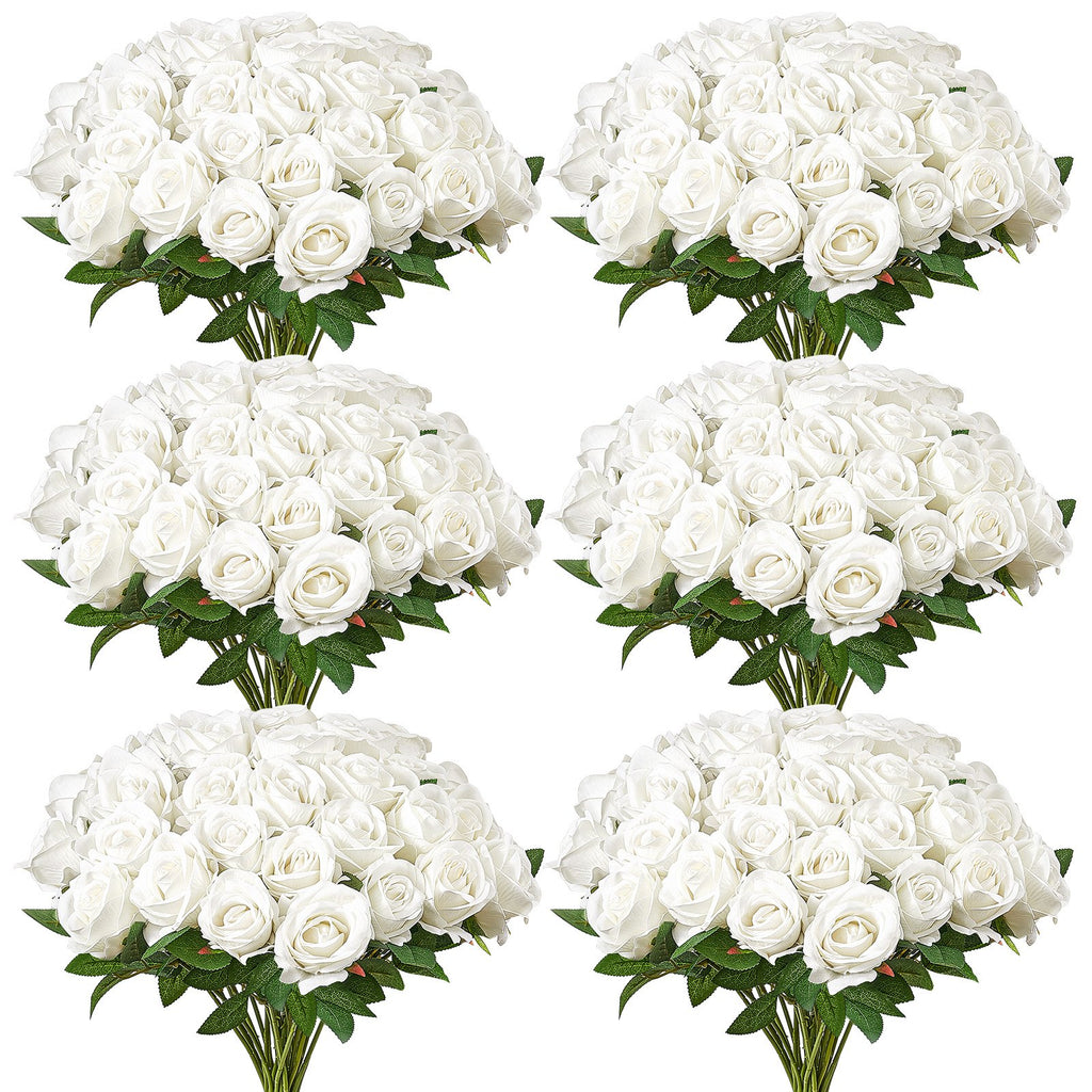 120 Pcs White Roses Artificial Flowers Realistic Bouquet For Xmas Home