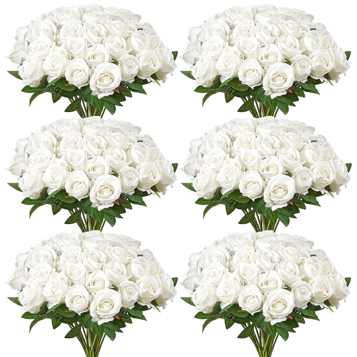 120 Pcs White Roses Artificial Flowers Realistic Bouquet For Xmas Home
