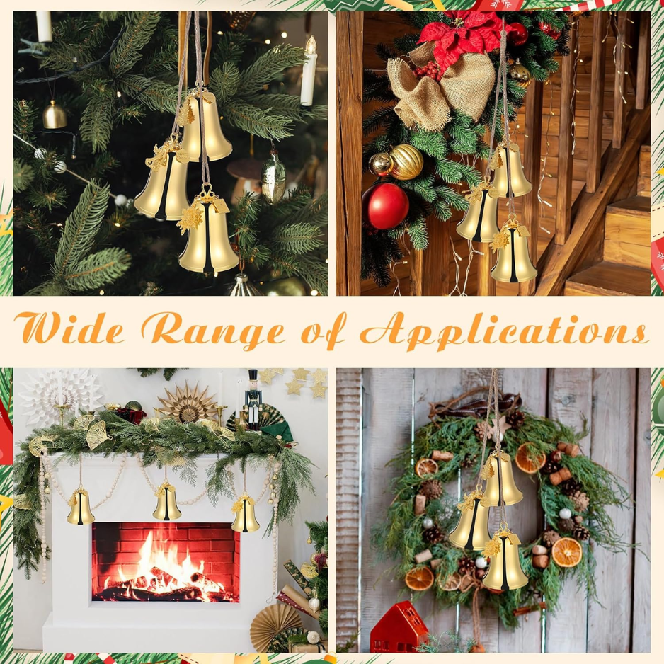 1 Set Large Christmas Bell Ornament Set, Gold Metal Hanging Bells
