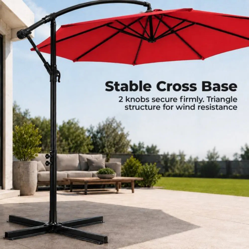 9.8FT Offset Cantilever Patio Umbrella With Crank & 8 Ribs, Easy Tilt