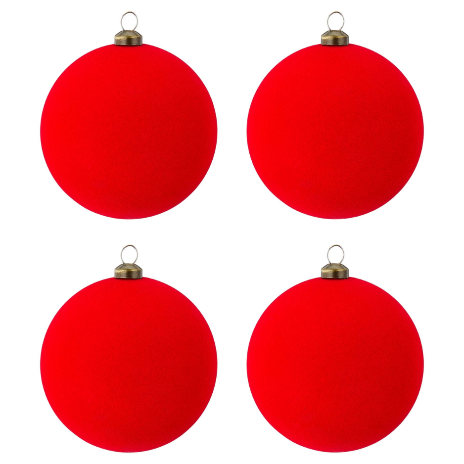 4-Pack Red Velvet-feel Shatterproof Christmas Ornaments, 4.5-Inch