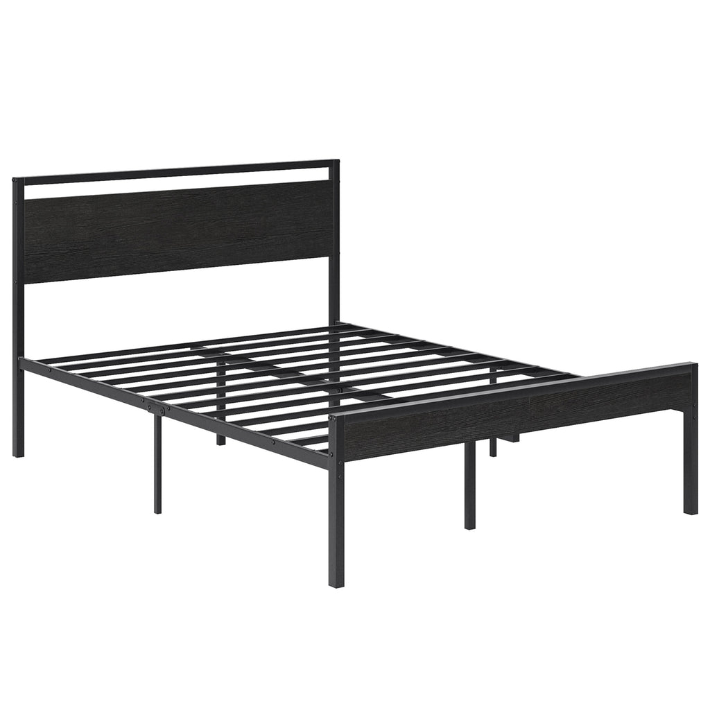 Heavy-duty Metal Platform Bed With Wooden Headboard, Capable