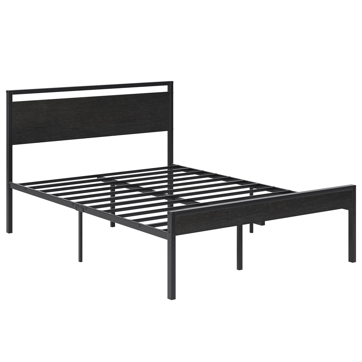 Heavy-duty Metal Platform Bed With Wooden Headboard, Capable