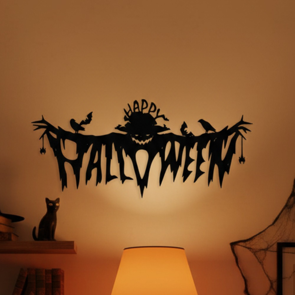 Happy Halloween Metal Sign Wall Art Spooky Hanging Decor Indoor Home