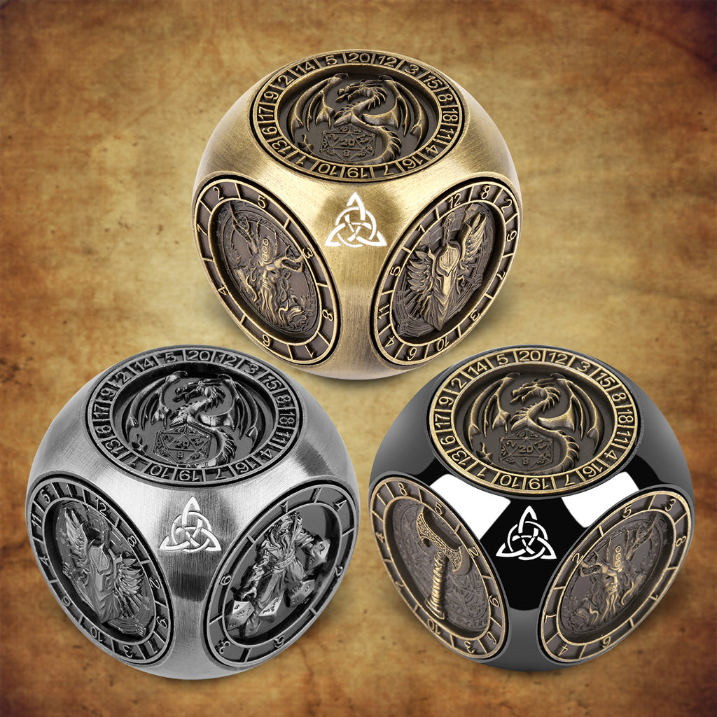 6-pack DND Dice Wheel Gift Box Set, Retro Wheel Metal Polyhedral Board