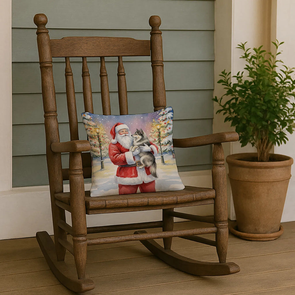 Keeshond With Santa Claus Throw Pillow Decorative Indoor Outdoor Accent