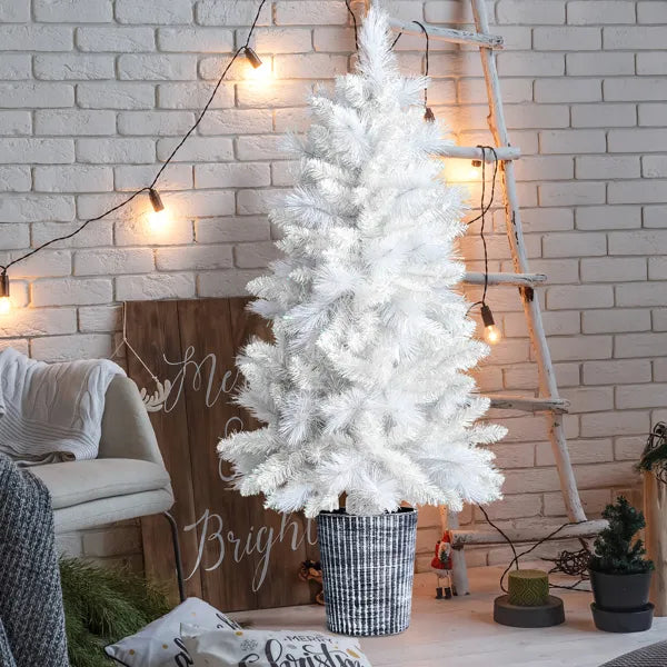 4 FT White Artificial Christmas Tree With Pot Stand, Potted Xmas Pine