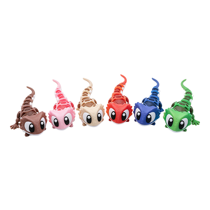 6PCS 3D Printed Bearded Dragon Figurine Set, Articulated Mini Lizard