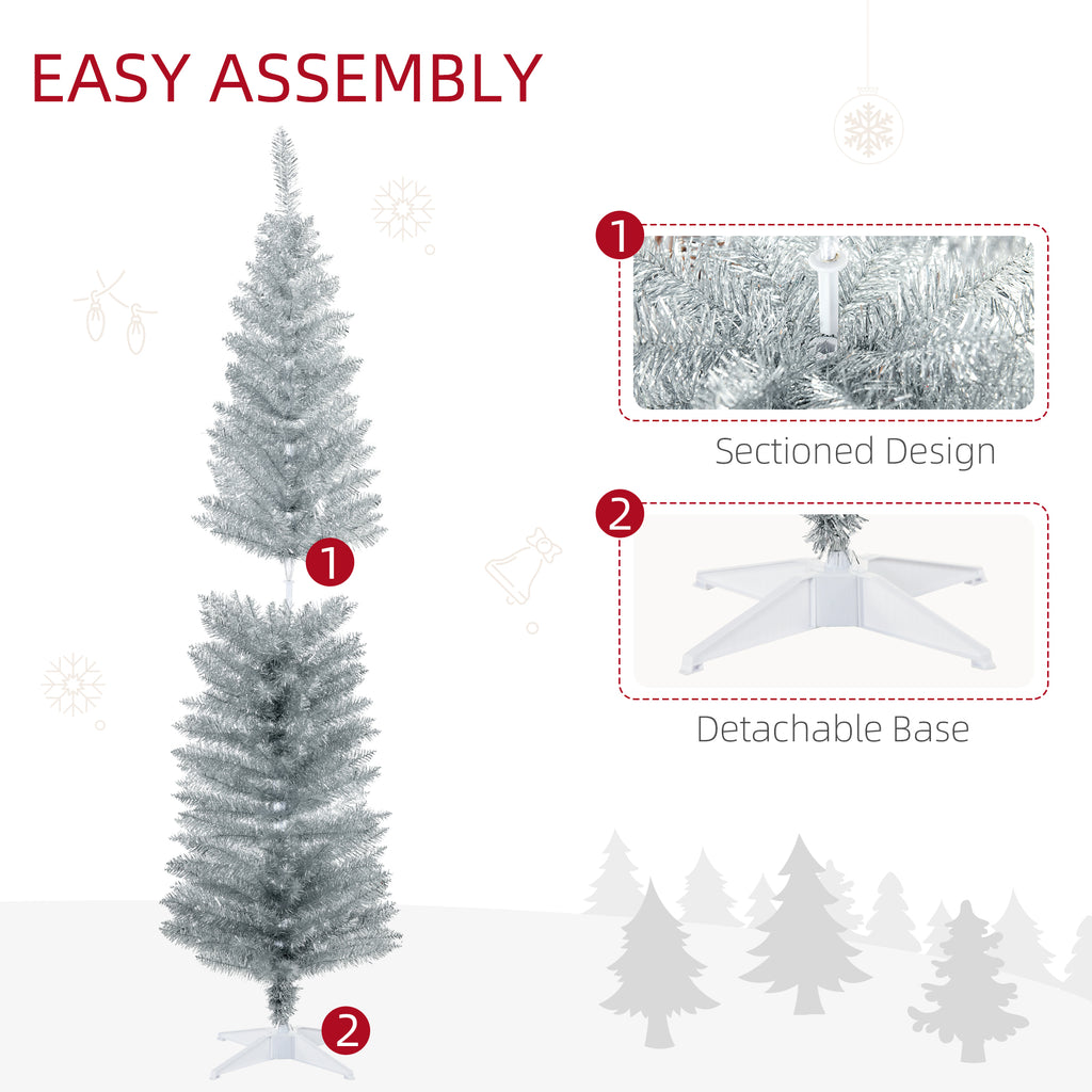 6' Artificial Pencil Christmas Tree, Slim Xmas Tree With 390 Realistic