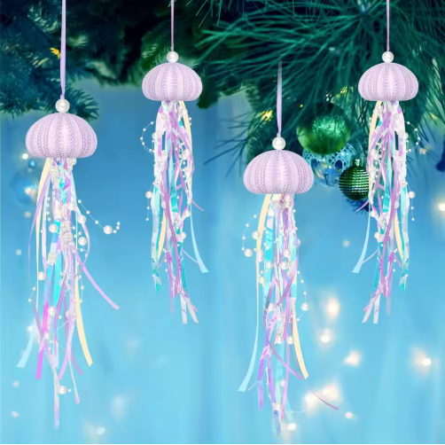 4 PCS Sea Urchin Hanging Ornaments For Christmas Tree Coastal Natural