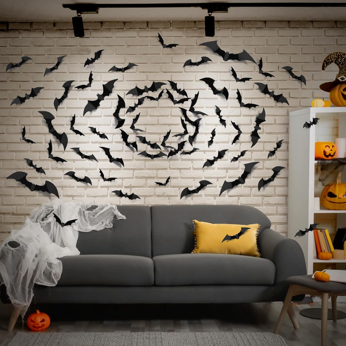 PVC 3D Bats Wall Stickers, Scary Halloween Party Decorations Indoor