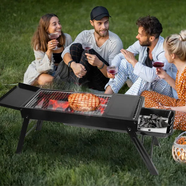 Foldable Charcoal Grill with Side Shelf