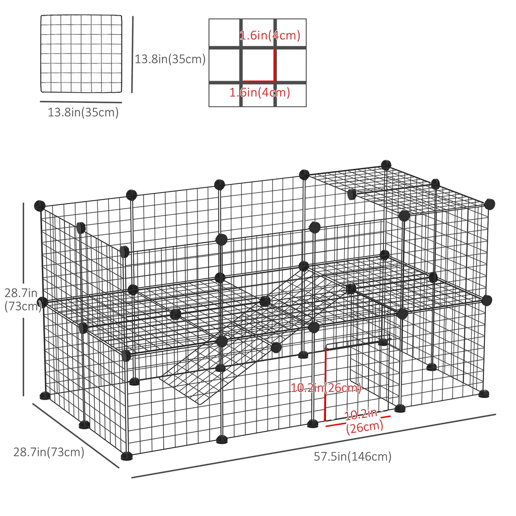 39 Pcs Small Animal Cage Bunny Hutch Portable Metal Wire With Ramps