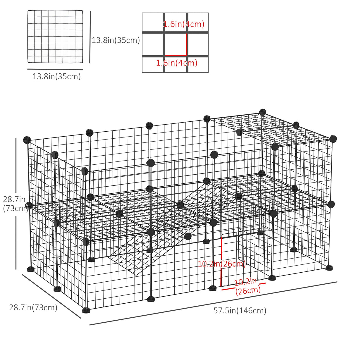 39 Pcs Small Animal Cage Bunny Hutch Portable Metal Wire With Ramps