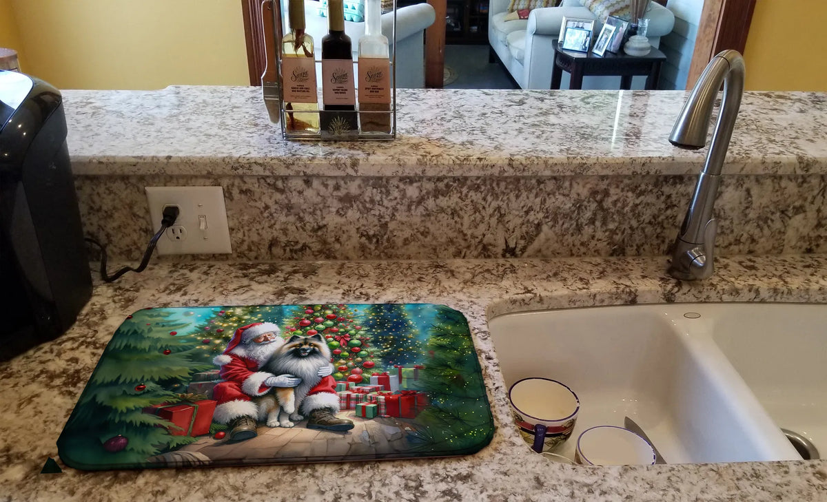 Keeshond And Santa Claus Dish Drying Mat Absorbent Dish Drying Mat Pad