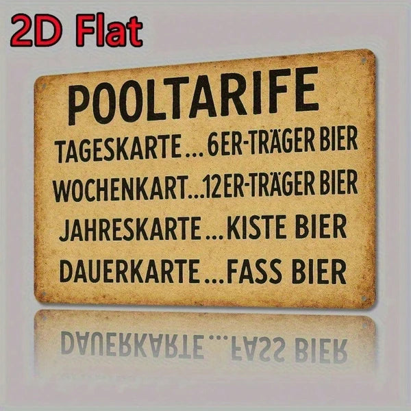 1PC Vintage German Style Pool Rules Tin Sign, Rustic Waterproof
