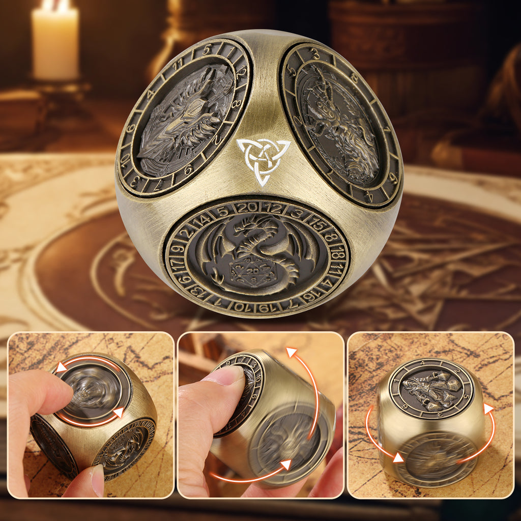 6-pack DND Dice Wheel Gift Box Set, Retro Wheel Metal Polyhedral Board