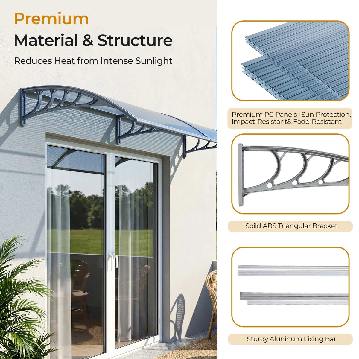 Awning For Door Entrance Window, 38x40 Inch Window Canopy Exterior, UV