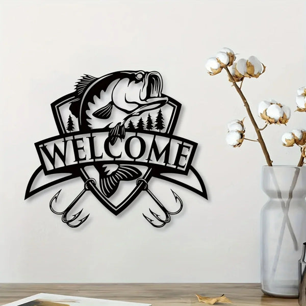 "1PC Fishing Metal Plaque - Welcome Sign, Bass Fishing Metal Piece
