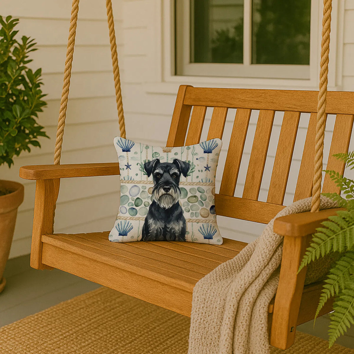 Standard Schnauzer Coastal Sea Glass Throw Pillow Decorative Indoor