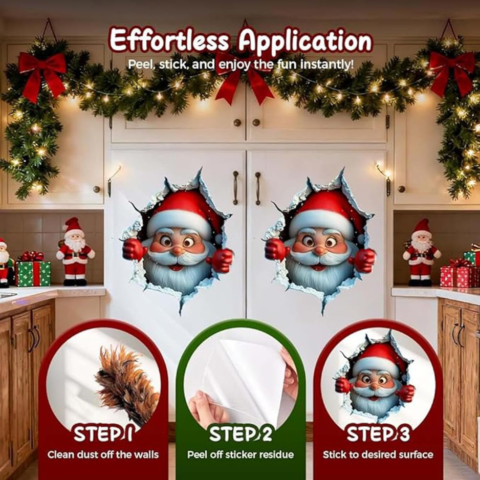 3D Wall Breaking Santa Claus Sticker, Christmas Creative Wall Sticker