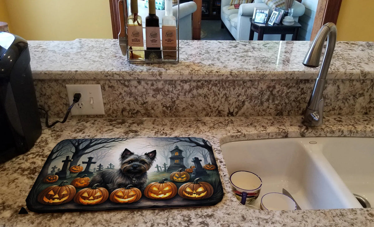 Cairn Terrier Spooky Halloween Dish Drying Mat Absorbent Dish Drying
