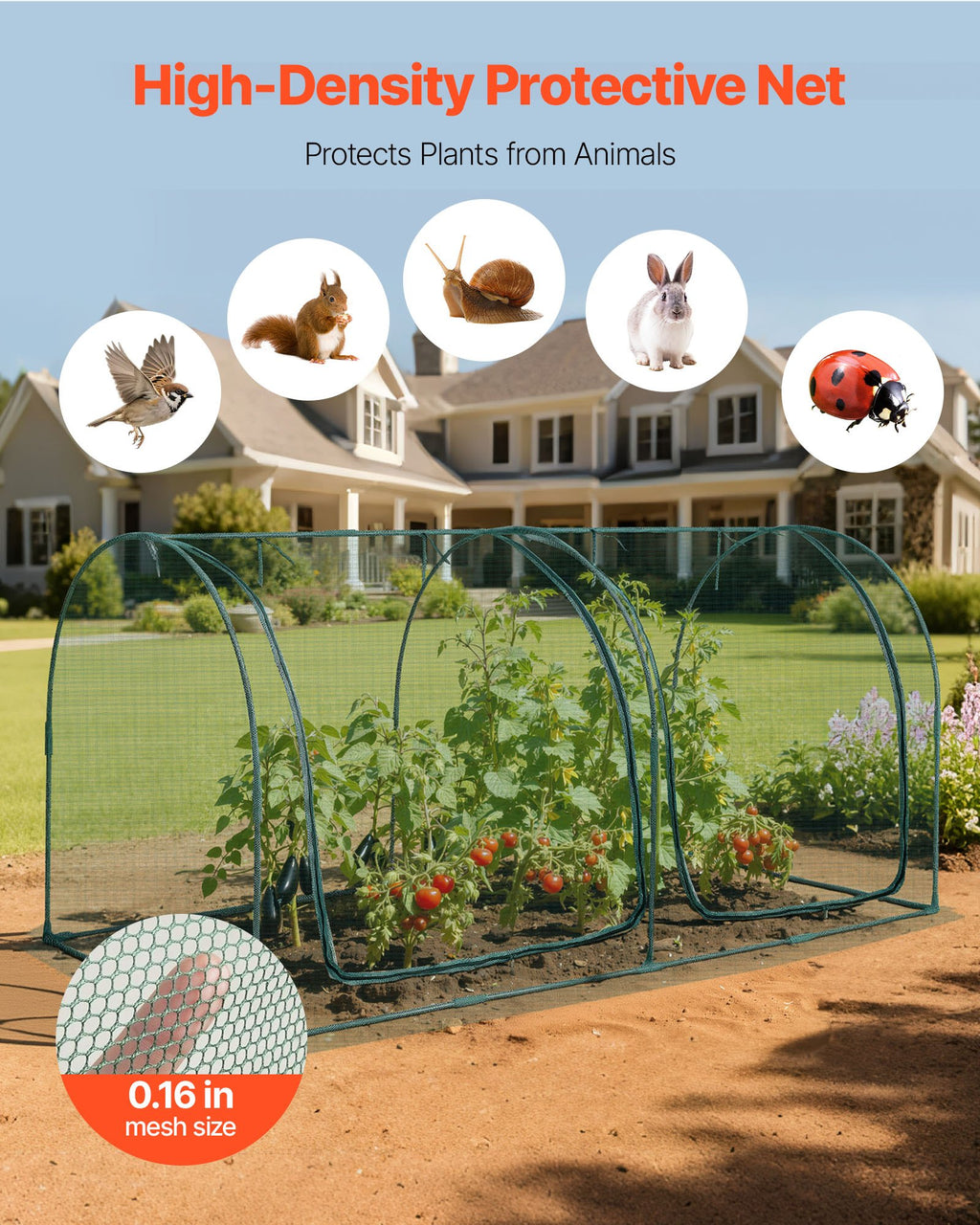 Crop Cage, 8.1 X 3.9 X 3.9 Ft Plant Protection Tent With Zippered Door