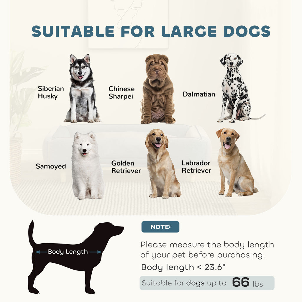 Raised Dog Couch With Comfortable Cushion, Pine Wood Legs, Foot Pads