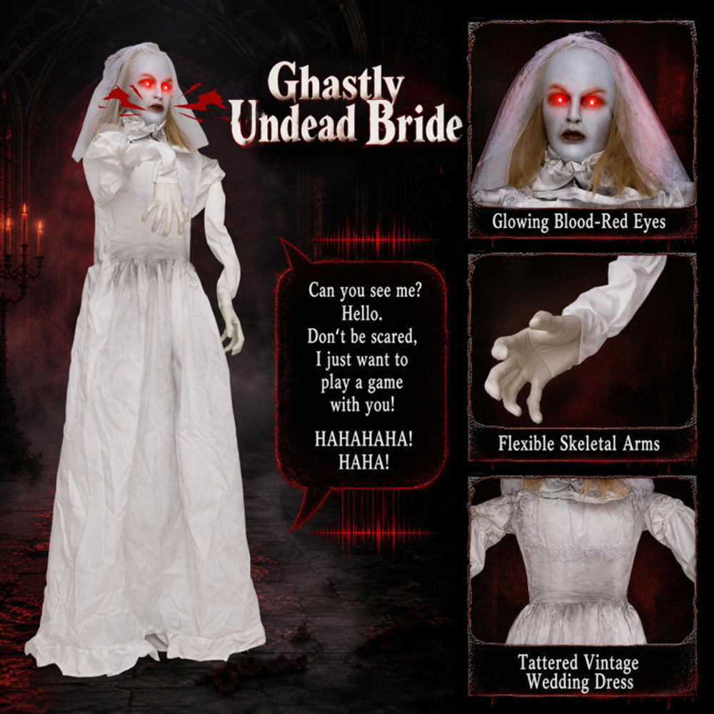 5.7 Ft Animated Halloween Ghost Bride Decoration With Turning Head