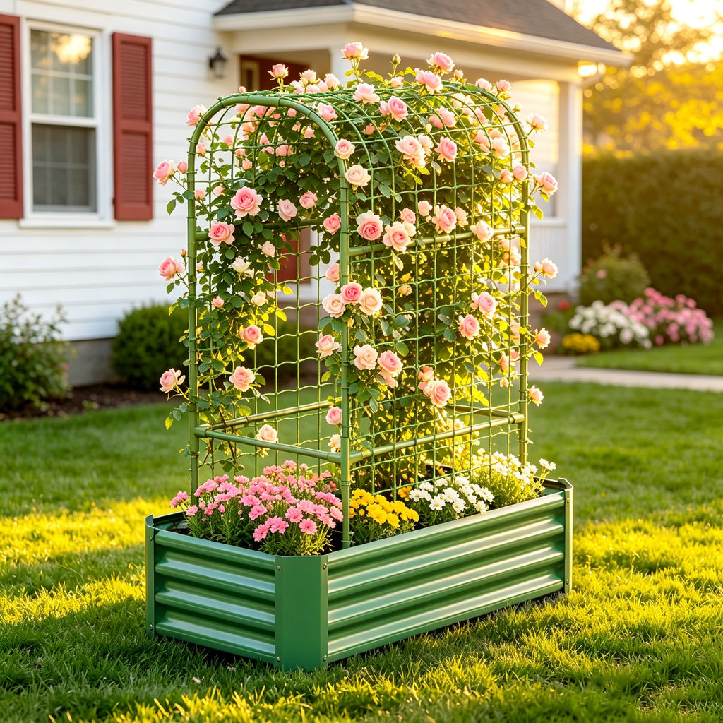 2-in-1 Raised Garden Bed With Trellis - 59" Tall Arch Planter Box