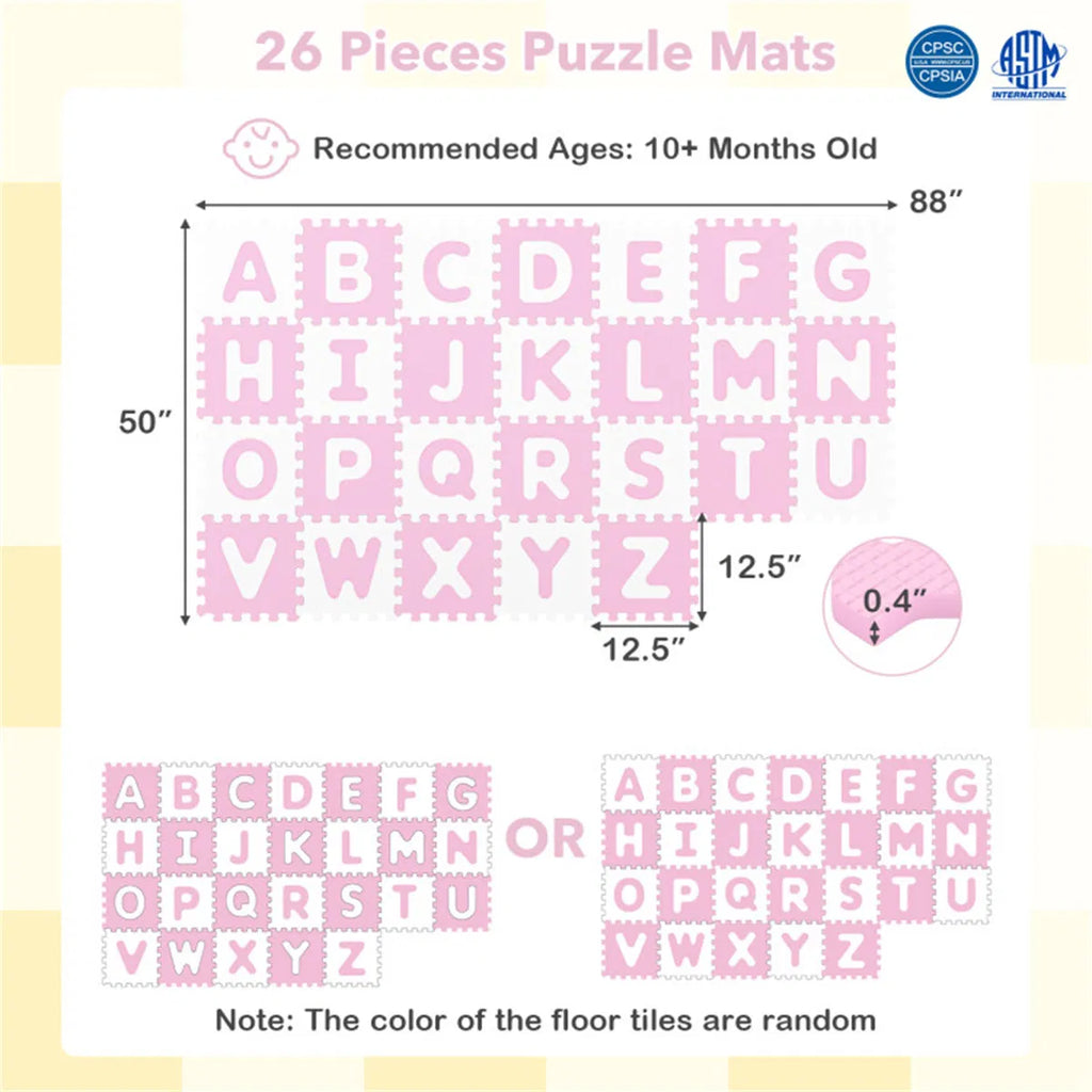 26PCS ABC Alphabet EVA Foam Play Mat, 31.75×31.75×1.02cm Bpa-free