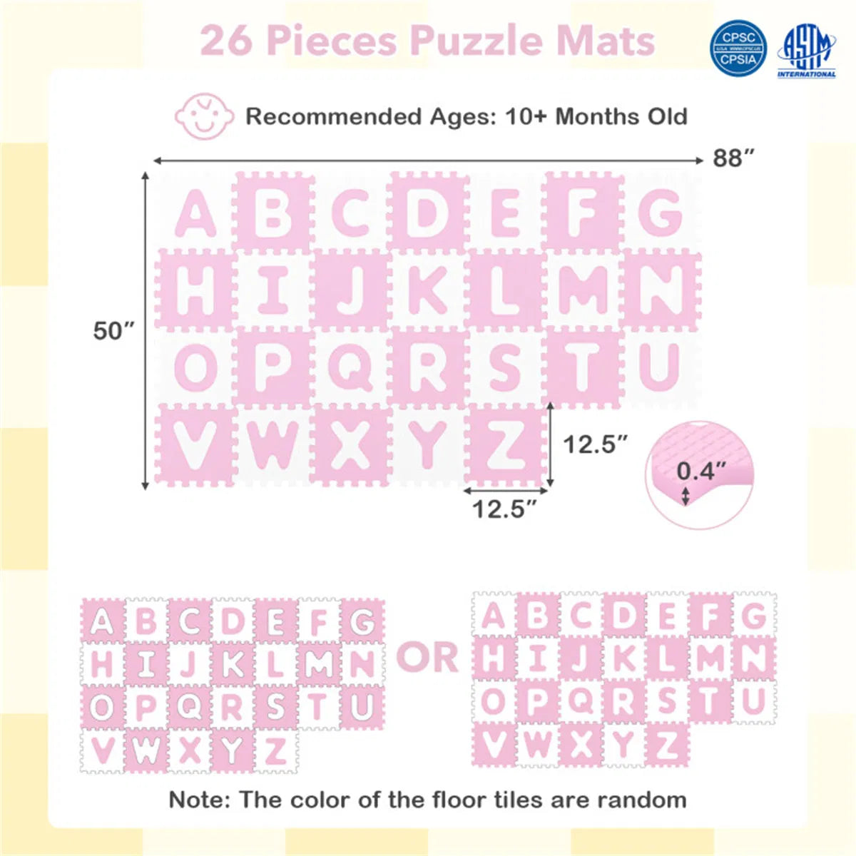 26PCS ABC Alphabet EVA Foam Play Mat, 31.75×31.75×1.02cm Bpa-free