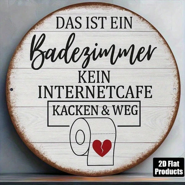 Vintage German Toilet Sign 8x8 Inch Round French Aluminum Plaque, 2D
