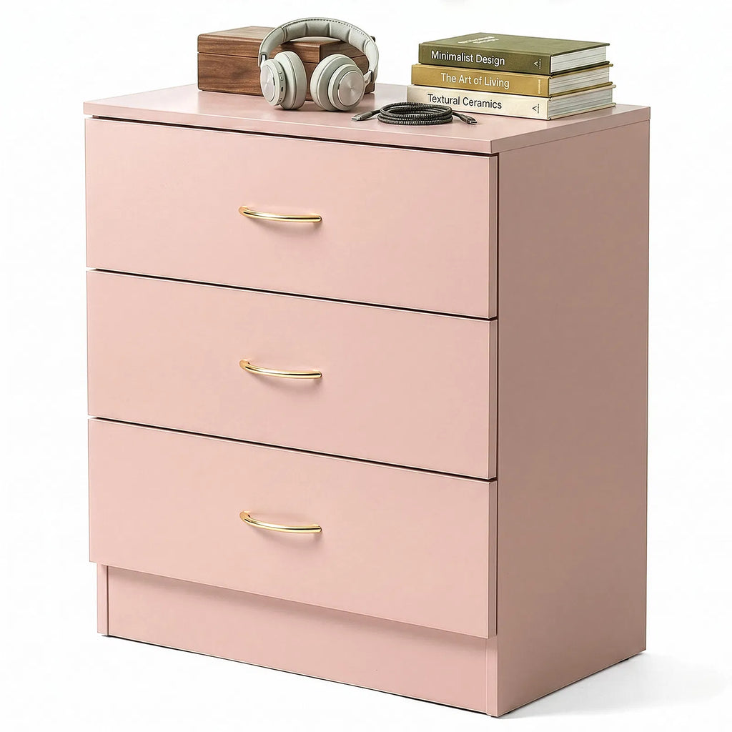 3-Drawer Chest With Faux Rose Gold Handles Drawer Dresser