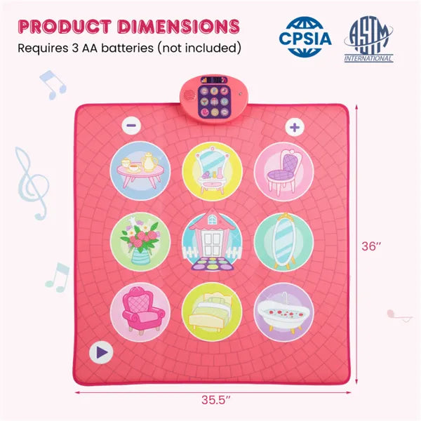 Pink Kids Dance Mat , 5 Difficulty Levels & 9 Demo Songs, Non-slip Safe