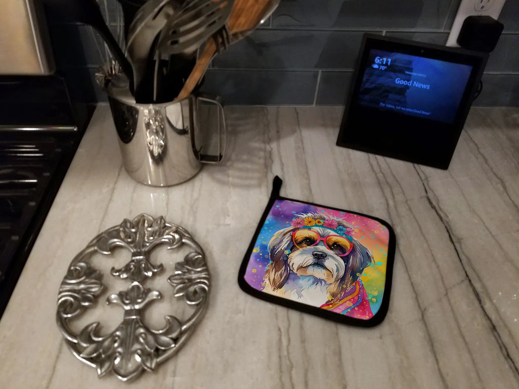 Shih Tzu Hippie Dawg Pair Of Pot Holders Kitchen Heat Resistant Pot