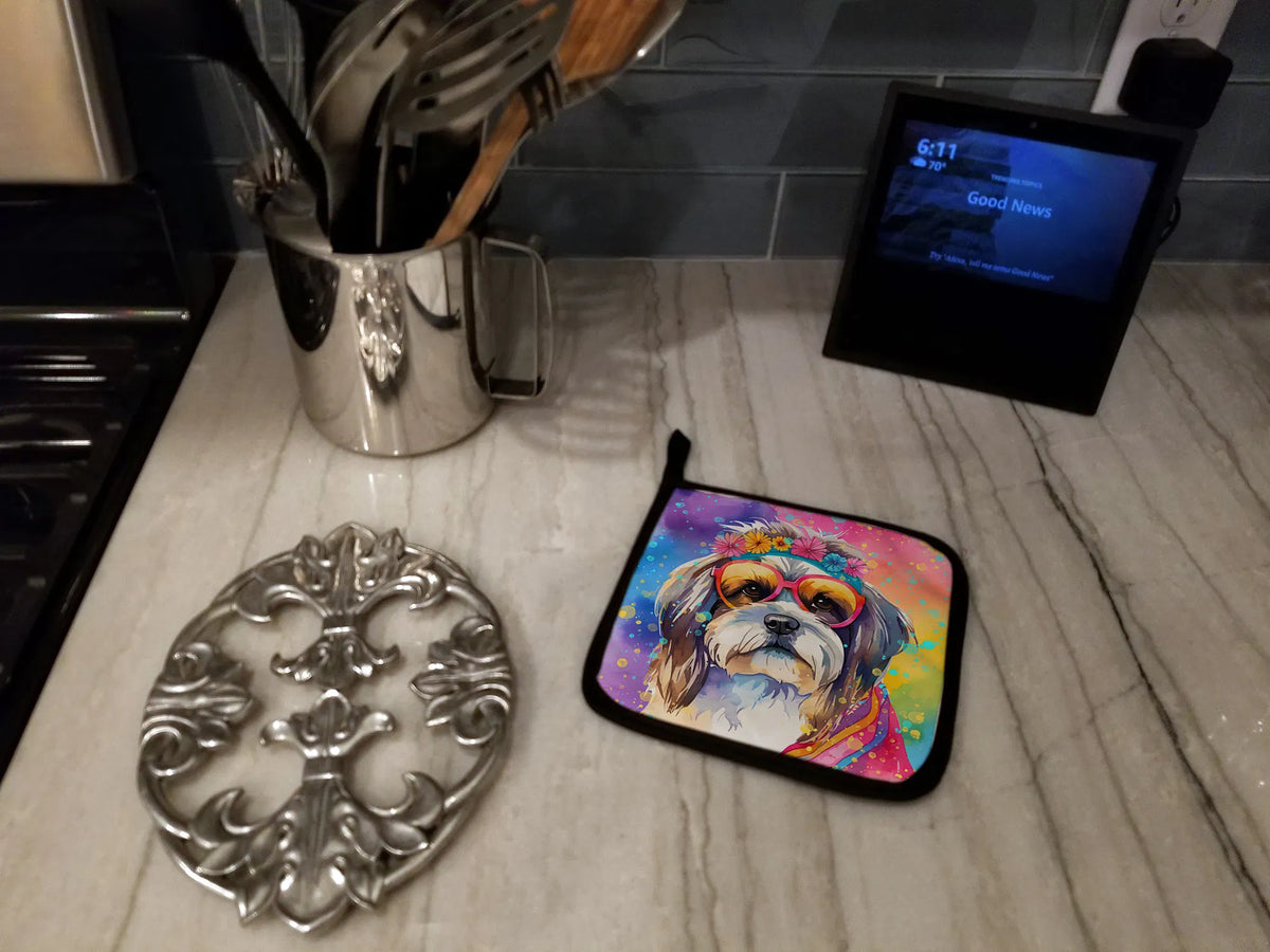 Shih Tzu Hippie Dawg Pair Of Pot Holders Kitchen Heat Resistant Pot
