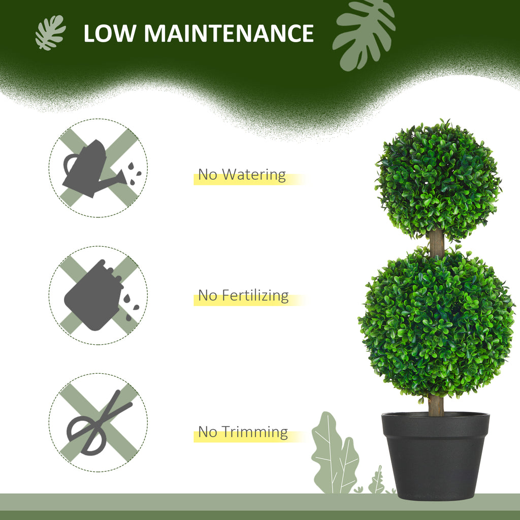 2 Pcs 23.6" Artificial Boxwood Ball Topiary Tree Set Of 2 Fake Plants