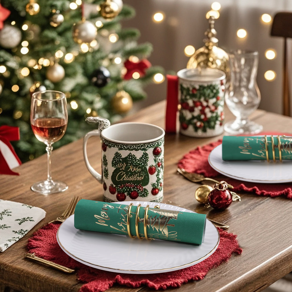 80Pcs Merry Christmas Paper Napkins, Gold Five Xmas Trees Disposable